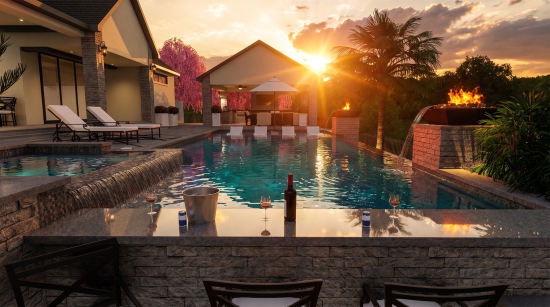 Custom backyard pool rendering