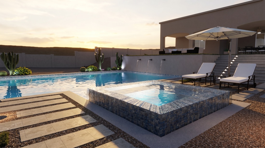 Custom backyard pool rendering
