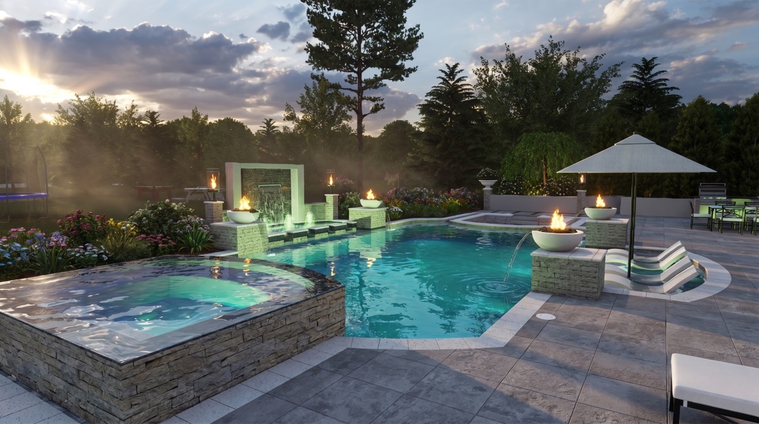 Custom backyard pool rendering