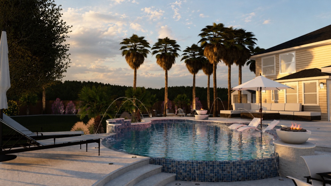 Custom backyard pool rendering