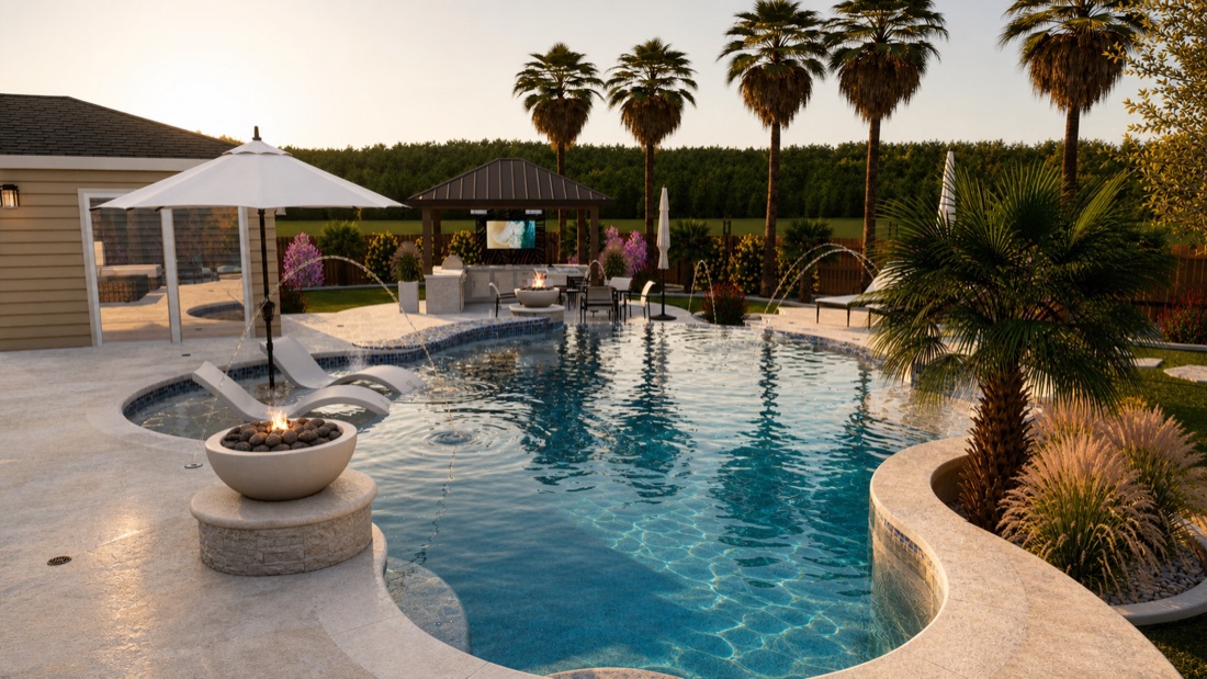 Custom backyard pool rendering