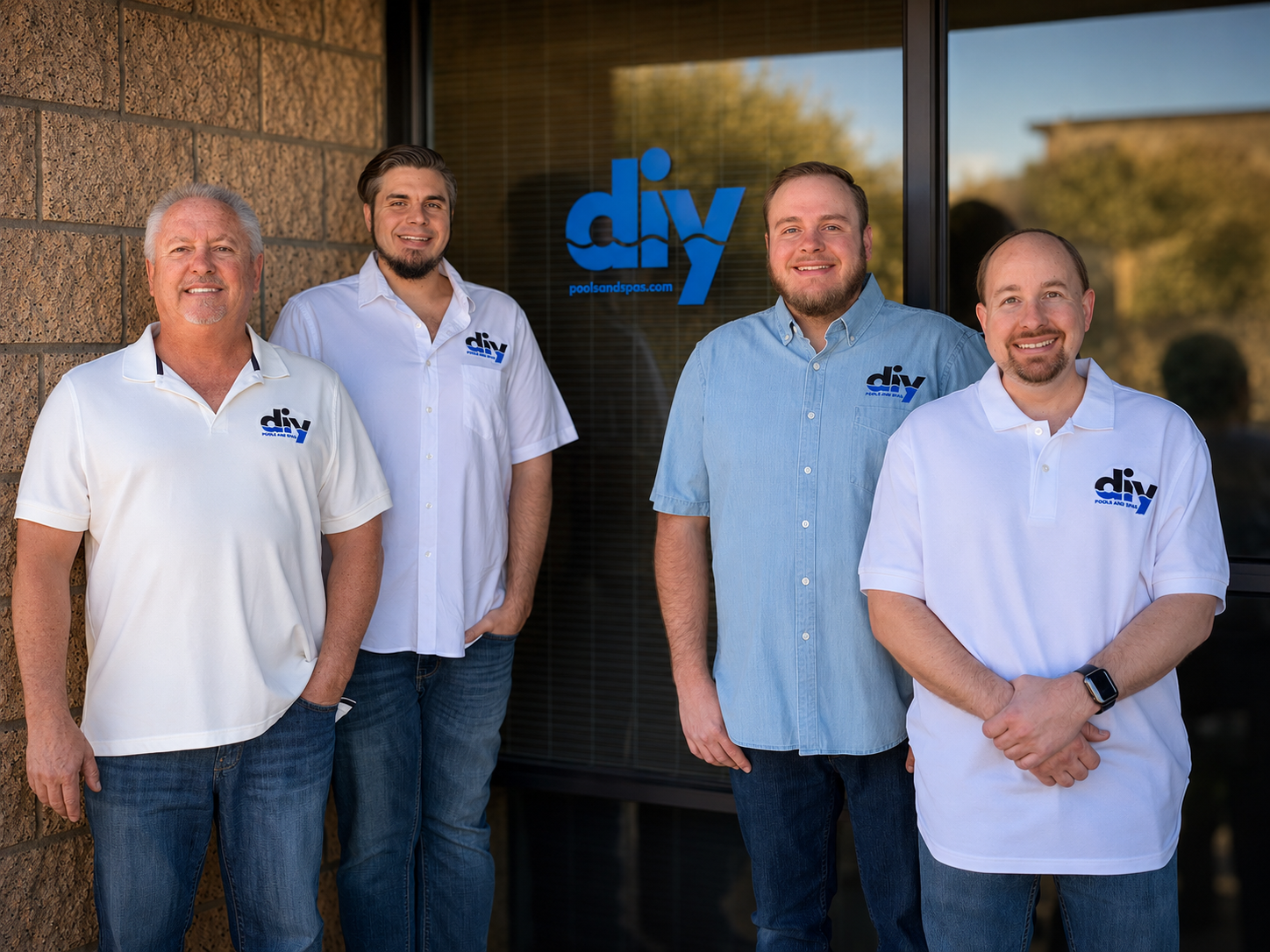 The DIY Pools & Spas family team outside their office